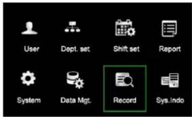 User Dept. set Shift set Report System Data Mgt. Record Sys.Indo