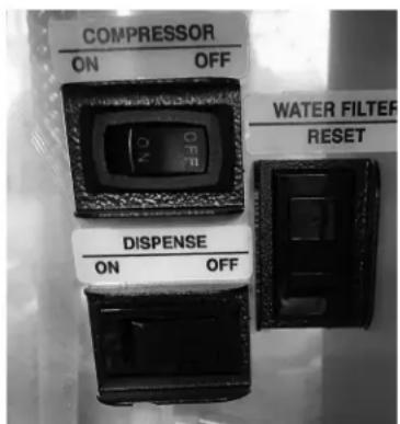 COMPRESSOR ON OFF ON OFF WATER FILTER RESET DISPENSE ON OFF