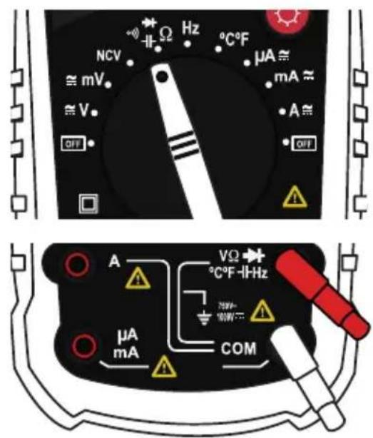 NCV Hz °C°F μA ≈ mV mA ≈ V A ≈ OFF OFF A VΩ °C°F-IHz μA mA COM