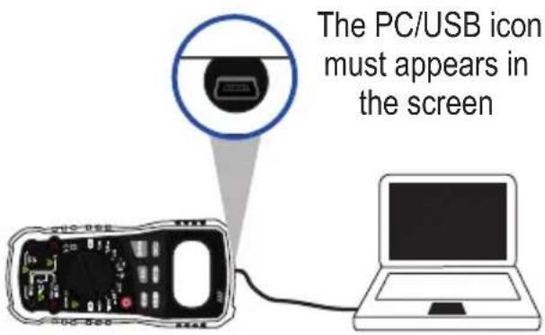 The PC/USB icon must appears in the screen