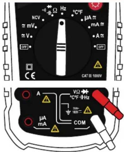 NCV Hz °C°F μA ≈ mA ≈ mV A ≈ OFF OFF CAT III 1000V CE A VΩ °C°F-IHz 75kW- 1800V μA mA COM