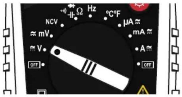 NCV Ω Hz °C°F μA ≈ mV mA ≈ V A ≈ OFF OFF