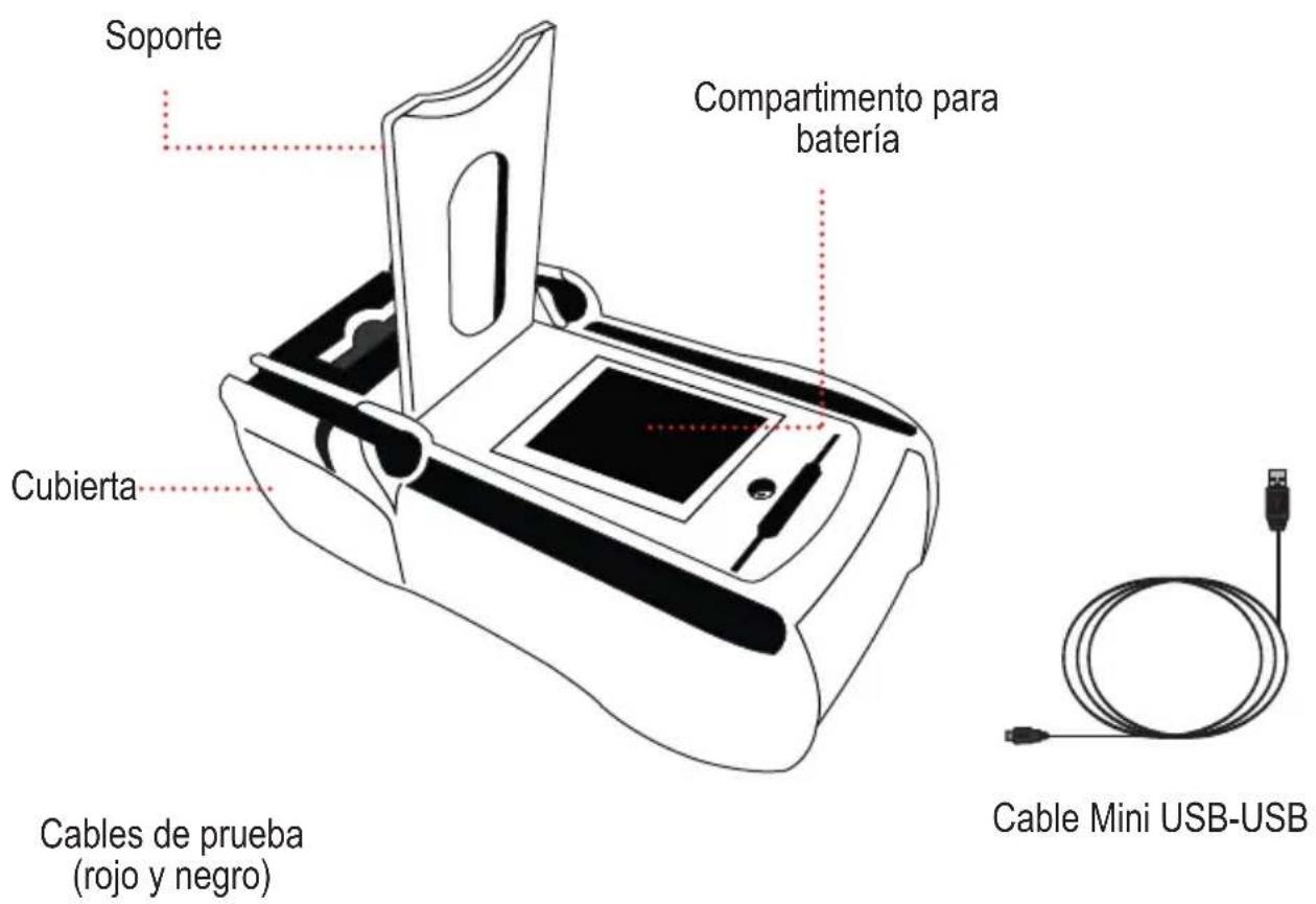 Soporte Compartimento para batería Cubierta Cables de prueba (rojo y negro) Cable Mini USB-USB