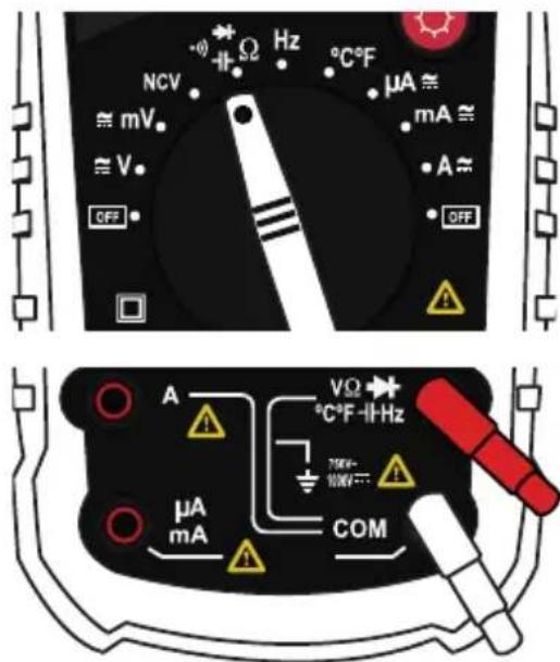 NCV mV V OFF +0 -1 Ω Hz °C°F μA ≈ mA ≈ A ≈ OFF A VΩ °C°F -1Hz 75kW 100kW --- μA mA COM