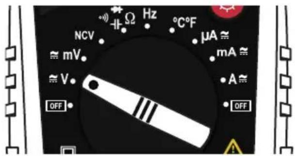 NCV Hz °C°F μA ≈ ≈ mV mA ≈ ≈ V • A ≈ OFF • OFF