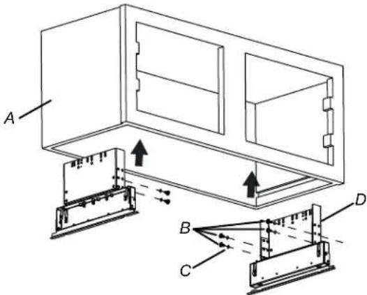 Technical diagram of a device with labeled components A, B, C, and D showing internal structure and directional arrows indicating flow or movement.