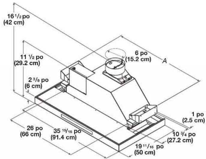 16½po (42 cm) 11½po (29.2 cm) 2³/₈po (6 cm) 26po (66 cm) 35¹⁵/¹⁶po (91.4 cm) 19¹¹/¹⁶po (50 cm) 6po (15.2 cm) A 1 po (2.5 cm) 10³/₄po (27.2 cm)