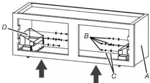 Technical diagram showing two labeled mechanical components (A and B) with directional arrows indicating flow or force directions.