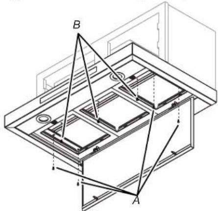 Technical diagram of a mechanical assembly with labeled components A and B, showing structural layout and alignment indicators.