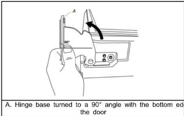 A. Hinge base turned to a 90° angle with the bottom ed the door