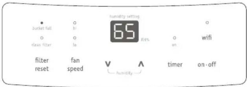 bullet full hi clean filter lo filter reset fan speed humidity setting 65 104% on wifi timer on-off
