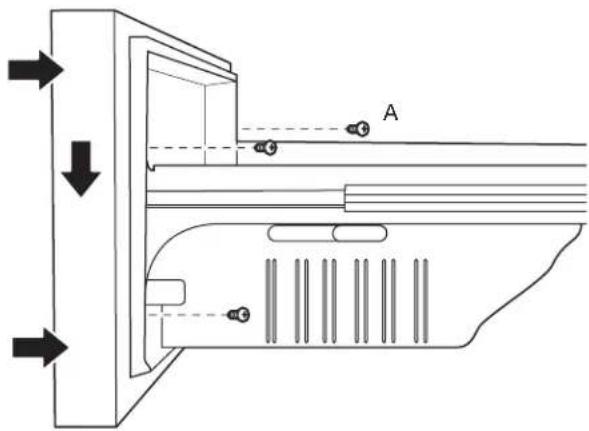 Technical diagram showing mechanical assembly with labeled component A and directional arrows indicating flow or movement