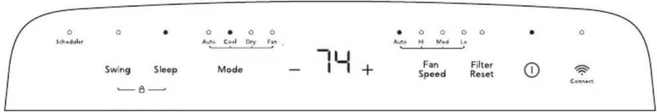 Scheduler Swing Sleep Mode - 74 + Auto Cool Dry Fan Auto Hi Med Lo Fan Speed Filter Reset Connect