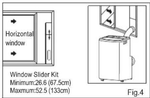 Horizontal window Window Slider Kit Minimum:26.6 (67.5cm) Maximum:52.5 (133cm) Fig.4