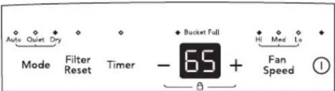 Auto Quiet Dry Mode Filter Reset Timer - Bucket Full Hi Med Lo 65 Fan Speed ①