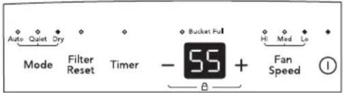 Auto Quiet Dry Mode Filter Reset Timer - Bucket Full Hi Med Le - 55 + Fan Speed ①