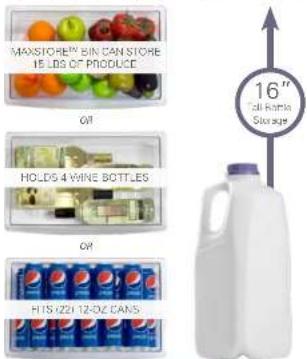 MAXSTORE™ BIN CAN STORE 15 LBS OF PRODUCE Oil HOLDS 4 WINE BOTTLES Oil HITS 12/1 12-02 CANS 16" Oil Ramia Storage