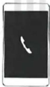 Black and white image of a smartphone displaying a single white telephone handset on a dark screen (no text or symbols visible)