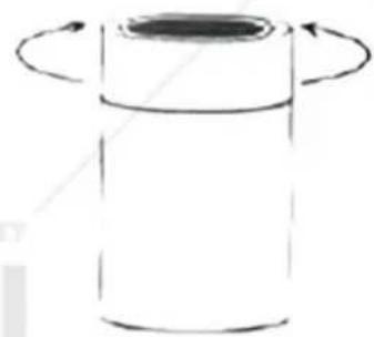 Simple line drawing of a cylindrical object with a circular top and curved arrows indicating rotation (no text or symbols)