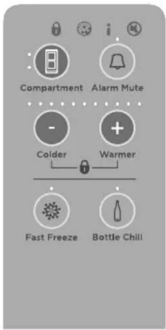 Compartment Alarm Mute - + Colder Warmer Fast Freeze Bottle Chill