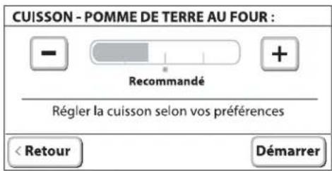 CUISSON - POMME DE TERRE AU FOUR : - Recommandé + Régler la cuisson selon vos préférences < Retour Démarrer
