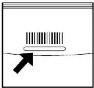 Diagram showing a barcode bar with an arrow pointing to it, likely indicating a measurement or labeling process.