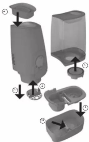 Exploded view diagram of a blender with numbered parts for identification