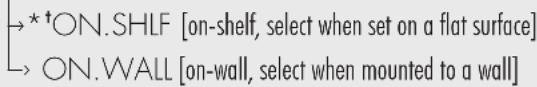 →*†ON.SHLF [on-shelf, select when set on a flat surface] → ON.WALL [on-wall, select when mounted to a wall]
