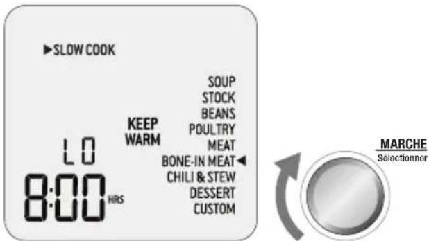 SLOW COOK LO 8:00 HRS KEEP WARM SOUP STOCK BEANS POULTRY MEAT BONE-IN MEAT CHILI & STEW DESSERT CUSTOM MARCHE Sélectionner