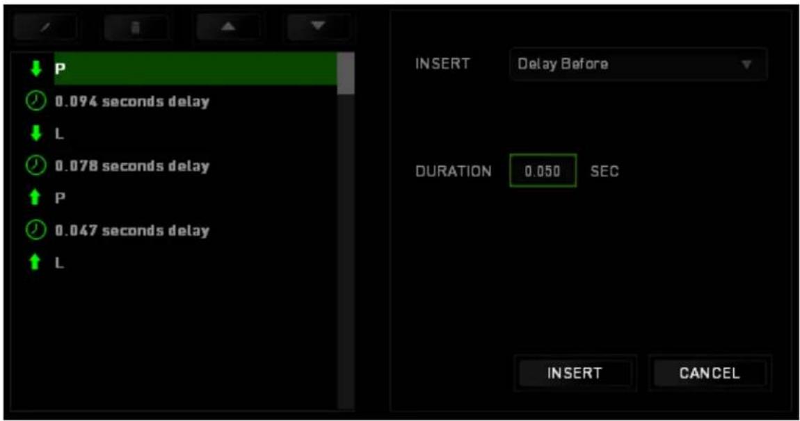 P 0.094 seconds delay L 0.078 seconds delay P 0.047 seconds delay L INSERT Delay Before DURATION 0.050 SEC INSERT CANCEL