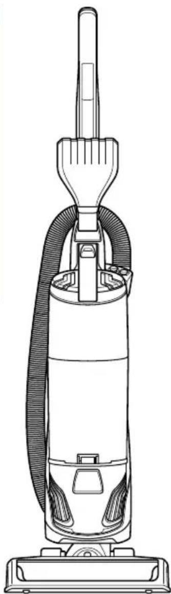 Line drawing of a vacuum cleaner with handle and base mount (no text or symbols)