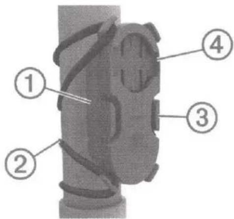 Diagram of a mechanical component with numbered parts labeled 1 to 4