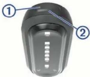 Diagram of a device component with numbered parts labeled 1 and 2, showing internal structure and blue wire connections.