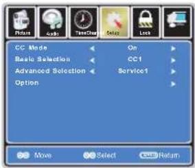 CC Mode Basic Selection Advanced Selection Option On CC1 Service1 Move Select OK/Return