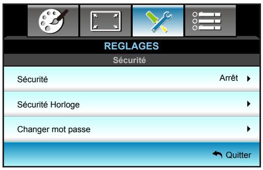 OPTOMA HD28DSE - Menu Configuration - Sécurité - 1