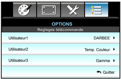 OPTOMA HD28DSE - Menu Options - Réglages télécommande - 1