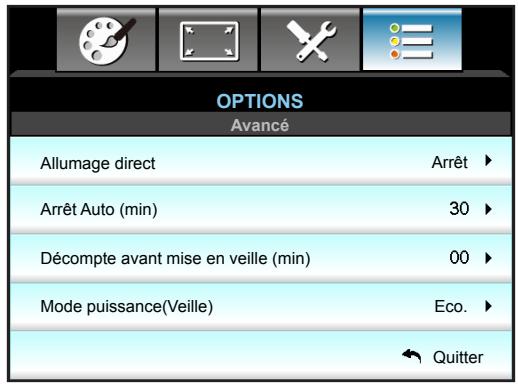 OPTOMA HD28DSE - Menu Options - Avancé - 1