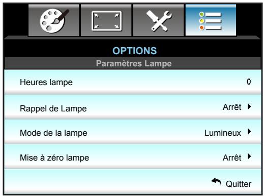 OPTOMA HD28DSE - Menu Options - Paramètres Lampe - 1
