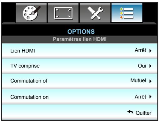 OPTOMA HD28DSE - Options menu Paramètres lien HDMI - 1