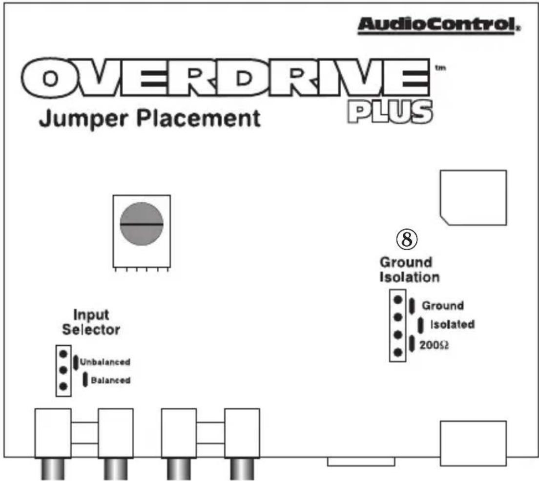 AudioControl. OVERDRIVE™ Jumper Placement PLUS ⑧ Ground Isolation Ground Isolated 200Ω Input Selector Unbalanced Balanced