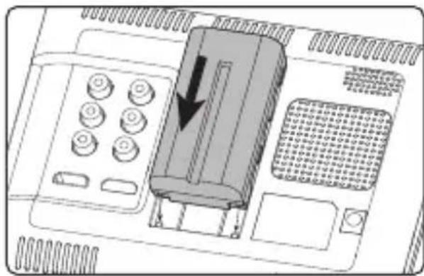 Diagram of an electronic device with labeled ports and a directional arrow indicating flow or movement