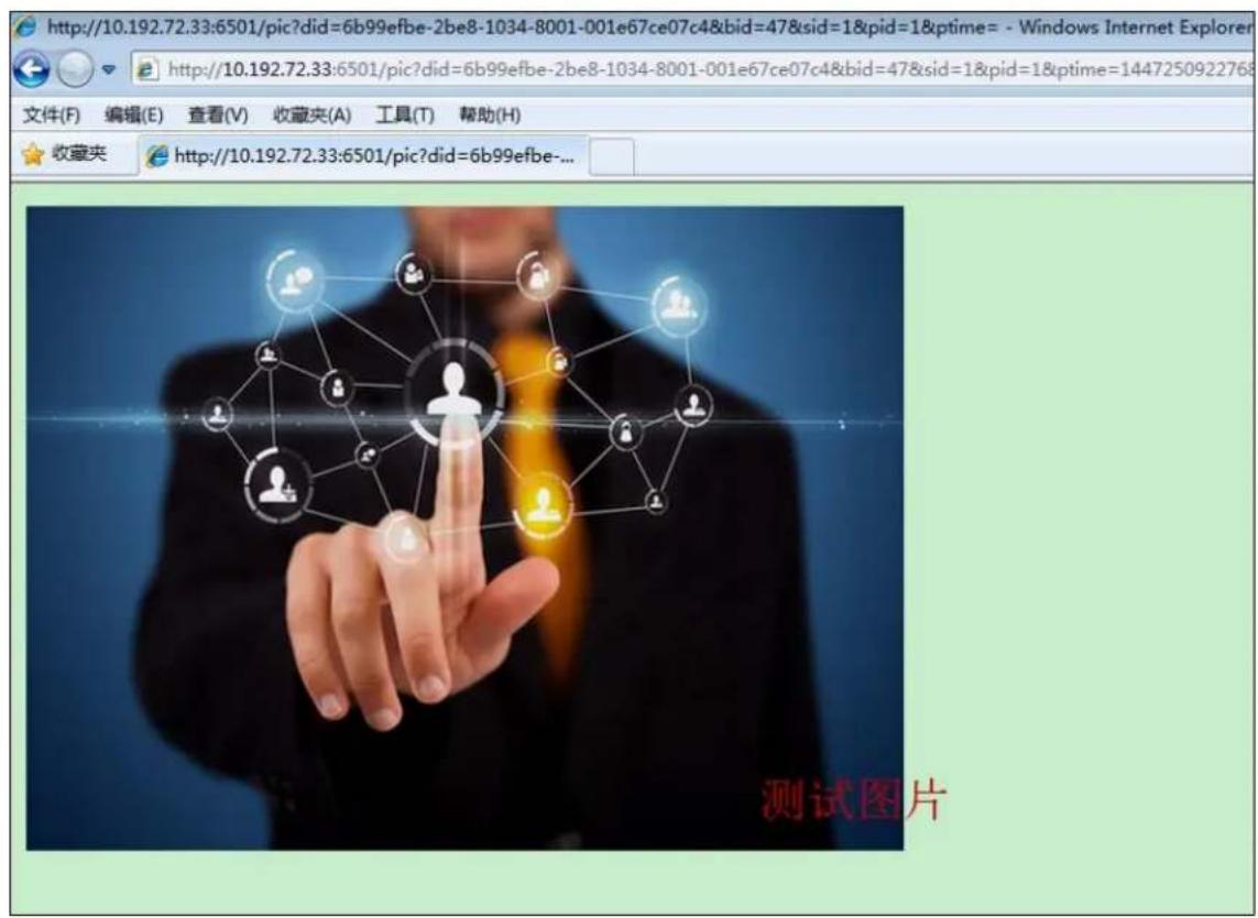 http://10.192.72.33:6501/pic?did=6b99efbe-2be8-1034-8001-001e67ce07c4&bid=47&sid=1&pid=1&ptime= - Windows Internet Explorer 文件(F) 编辑(E) 查看(V) 收藏夹(A) 工具(T) 帮助(H) 收藏夹 http://10.192.72.33:6501/pic?did=6b99efbe-... 测试图片