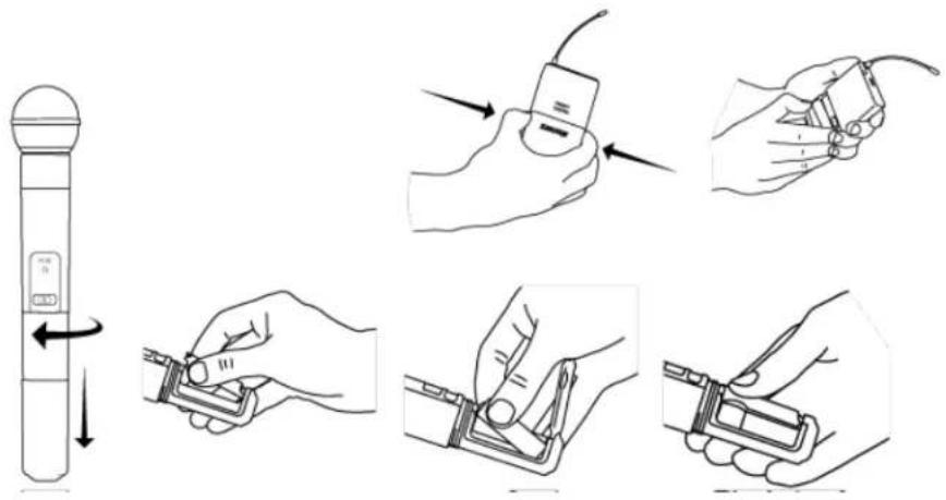 Illustration showing a hand holding a device with multiple steps including rotation, grip, and cable handling.