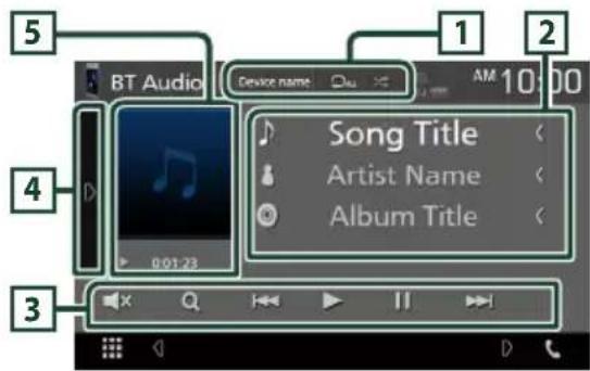 5 BT Audio Device name 1 2 10:00 4 0:01:23 Song Title Artist Name Album Title 3
