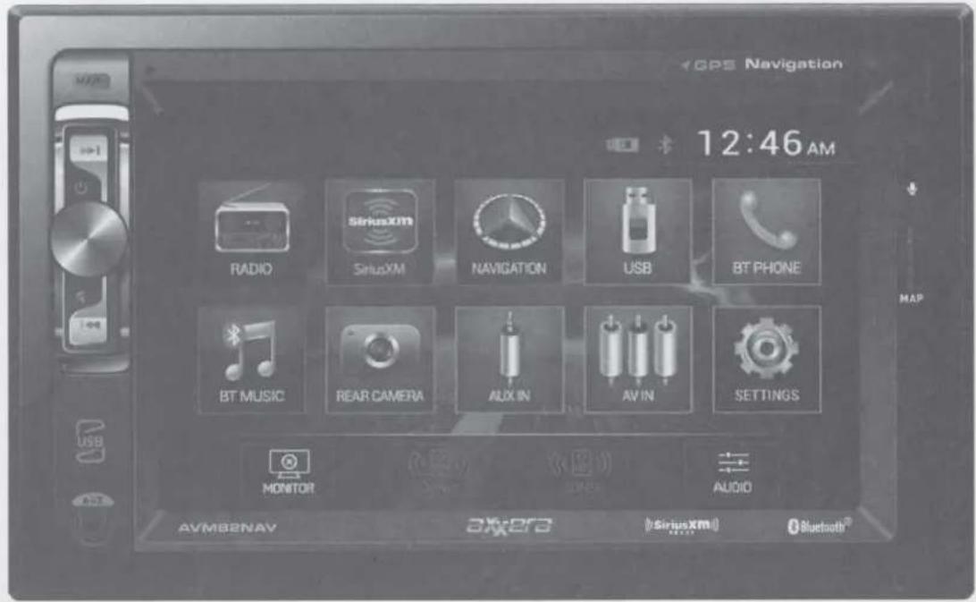 GPS Navigation 12:46 AM RADIO SiriusXM NAVIGATION USB BT PHONE BT MUSIC REAR CAMERA ALIX IN AV IN SETTINGS MONITOR AUDIO AVMB2NAV Asterera (SiriusXM) Bluetooth®