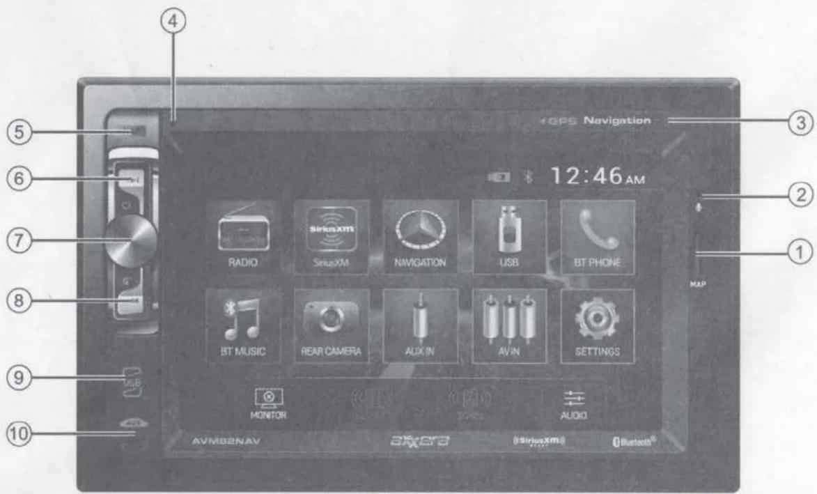 GPS Navigation 12:46 AM RADIO SinusXM NAVIGATION USB BT PHONE BT MUSIC REAR CAMERA AUX IN AVIN SETTINGS MONITOR AUDIO AVMO2NAV Braera (SinusXM) Bluetooth®