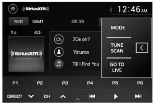 SiriusXM BAND SXM1 -05:33 7d 4Ch (SiriusXM) Ch 7Ds on7 Yirume Till I Find You MODE TUNE SCAN GO TO LIVE P1 P2 P3 P4 P5 P6 DIRECT CH