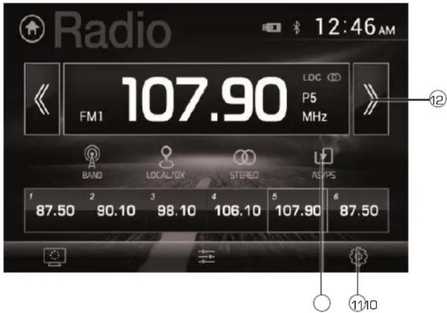 Radio 12:46 AM FM1 107.90 LOC P5 MHz BAND LOCAL/DX STEREO AS/PS 1 87.50 90.10 98.10 106.10 107.90 87.50 1110