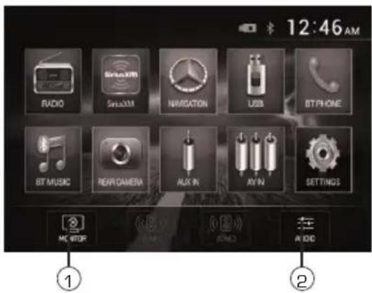 12:46 AM RADIO SaaS NAVIGATION USB BTPHONE BT MUSIC REAR CAMERA ALK IN AVIN SETTINGS MC STOP ONION A BID ① ②