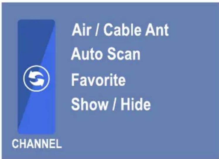 Air / Cable Ant Auto Scan Favorite Show / Hide CHANNEL